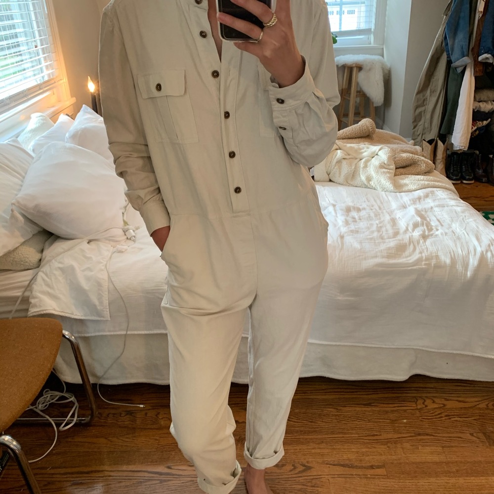 Billy Reid cream raw silk jumpsuit